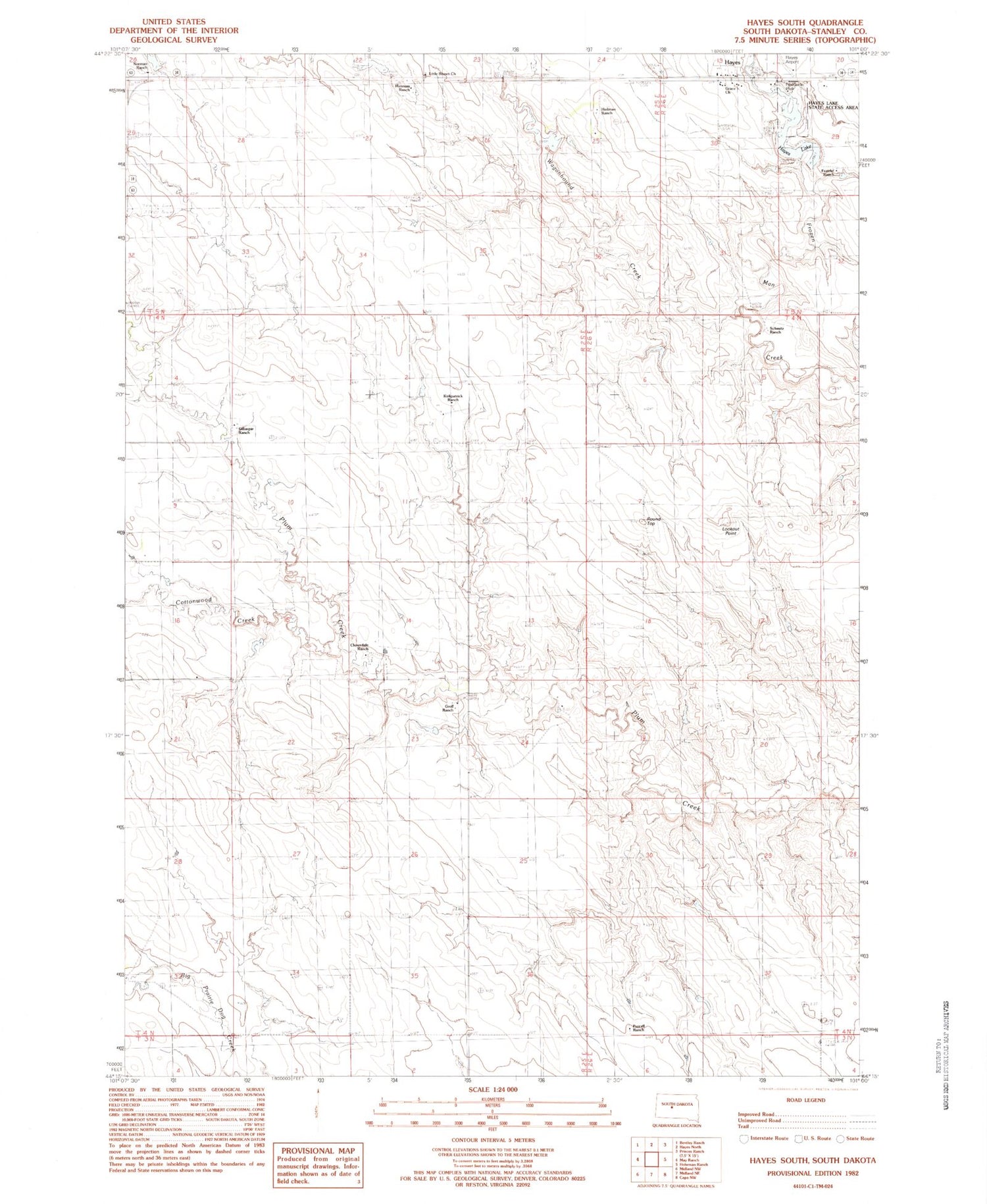 Classic USGS Hayes South South Dakota 7.5'x7.5' Topo Map Image