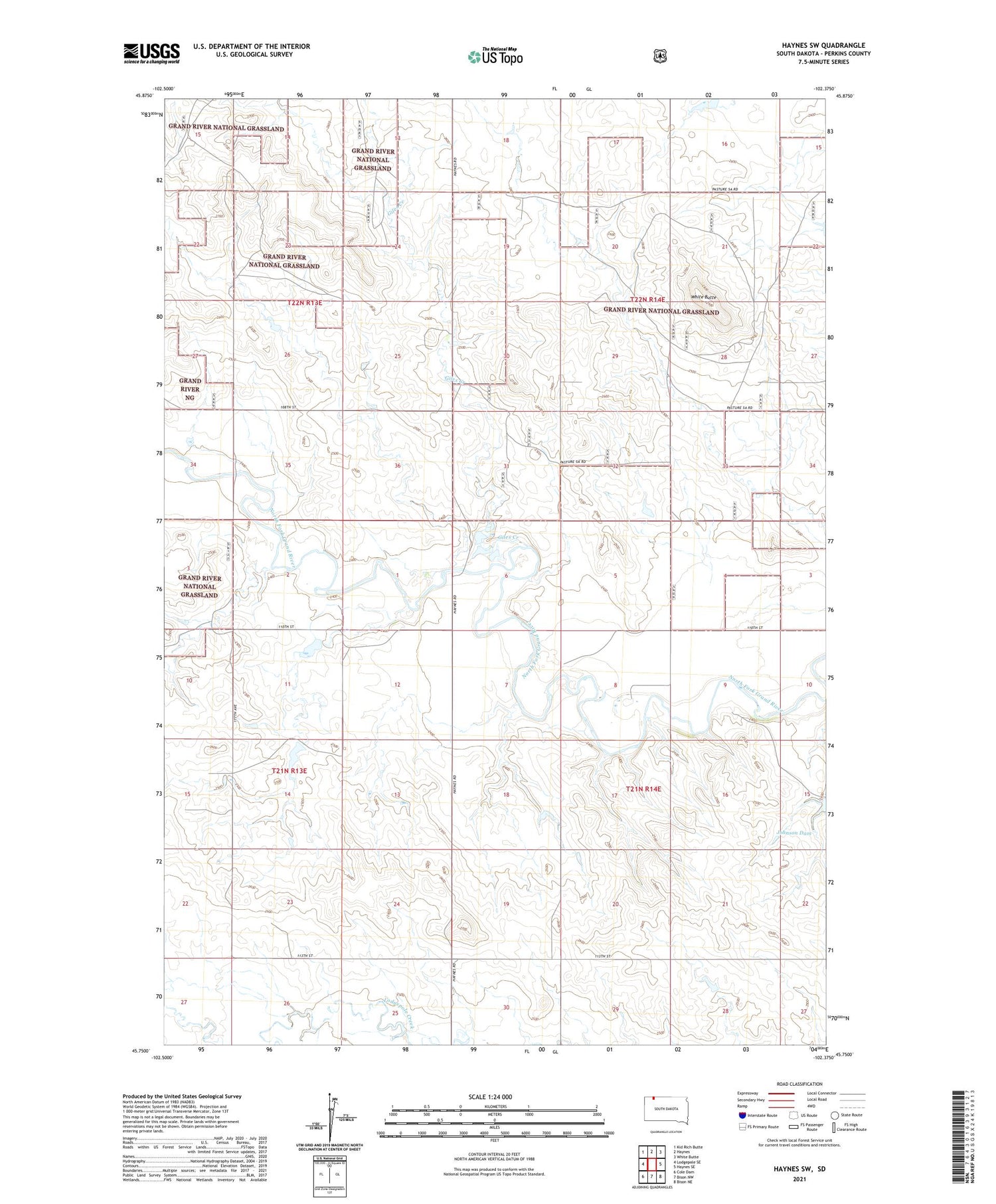 Haynes SW South Dakota US Topo Map Image
