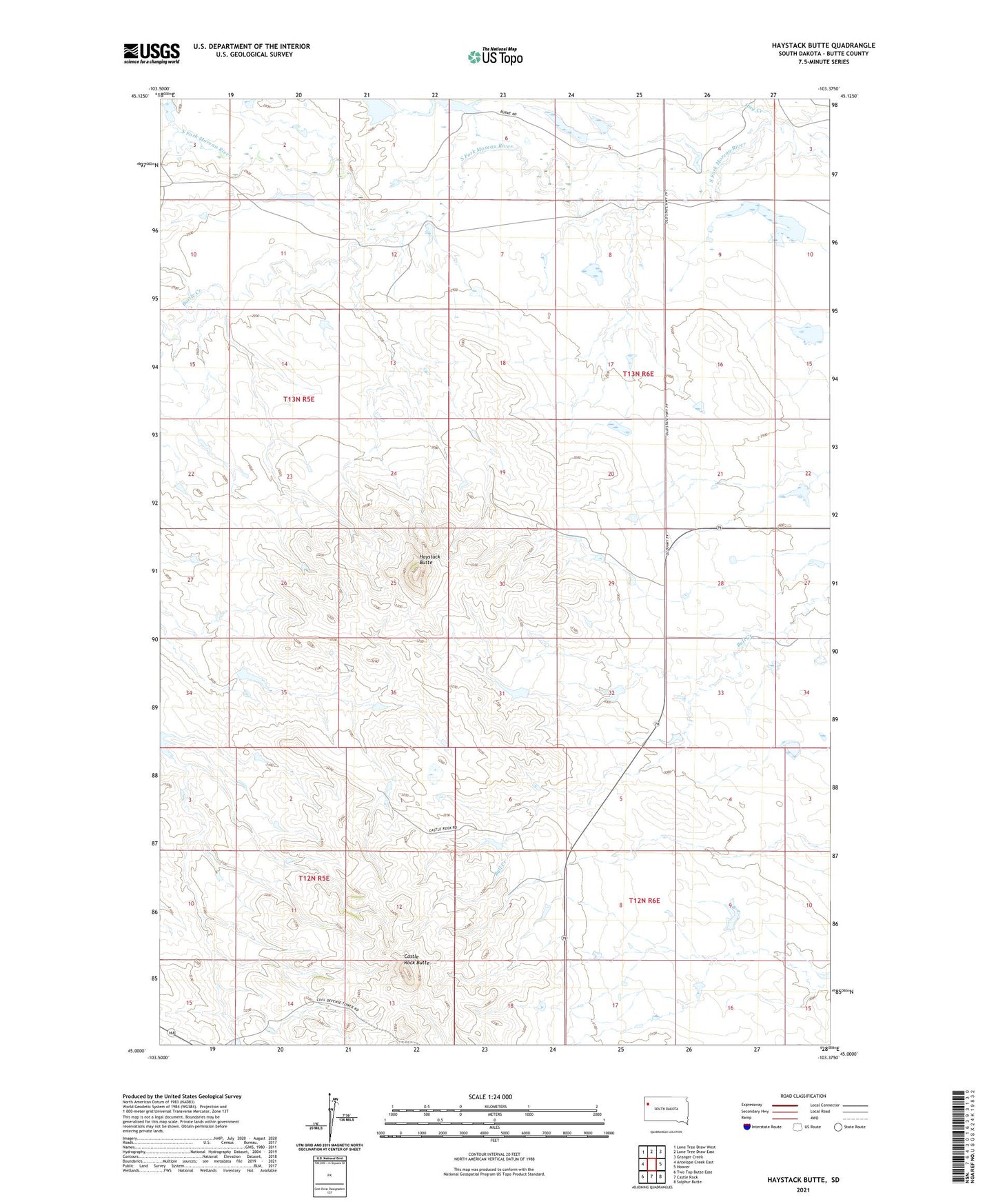Haystack Butte South Dakota US Topo Map Image