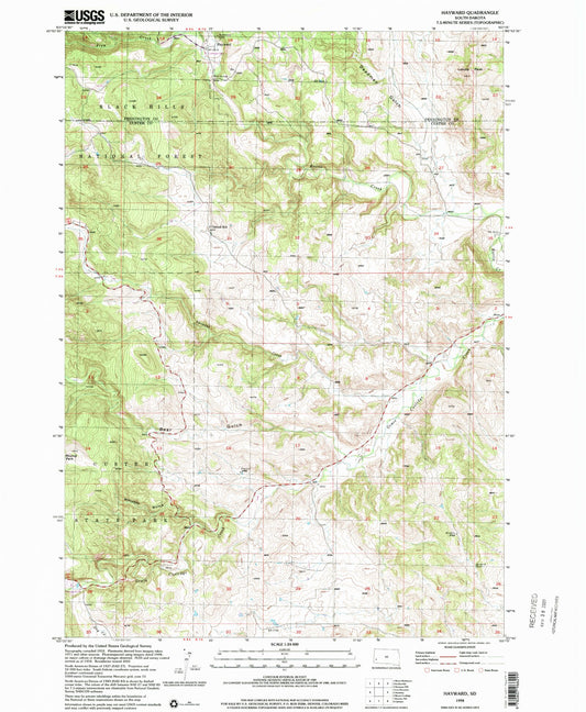 Classic USGS Hayward South Dakota 7.5'x7.5' Topo Map Image