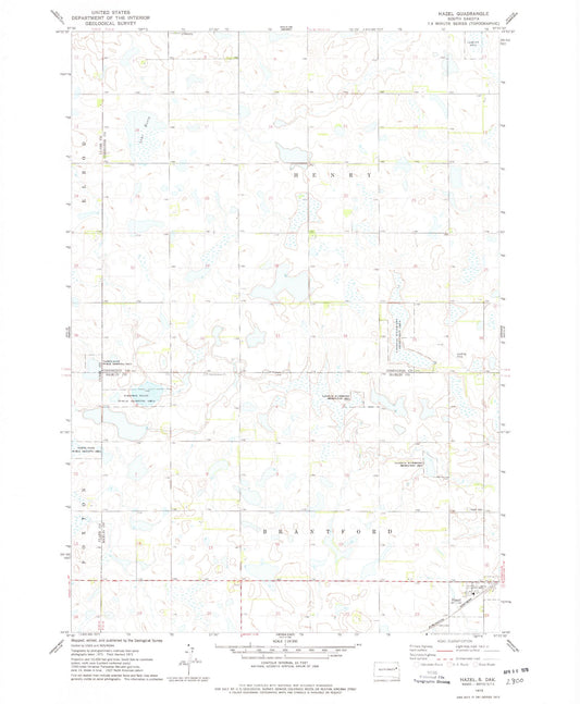 Classic USGS Hazel South Dakota 7.5'x7.5' Topo Map Image