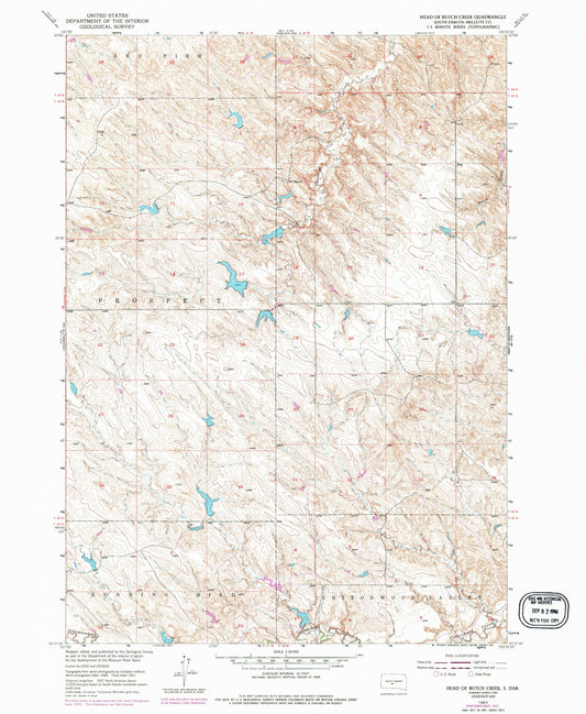 Classic USGS Head of Butch Creek South Dakota 7.5'x7.5' Topo Map Image