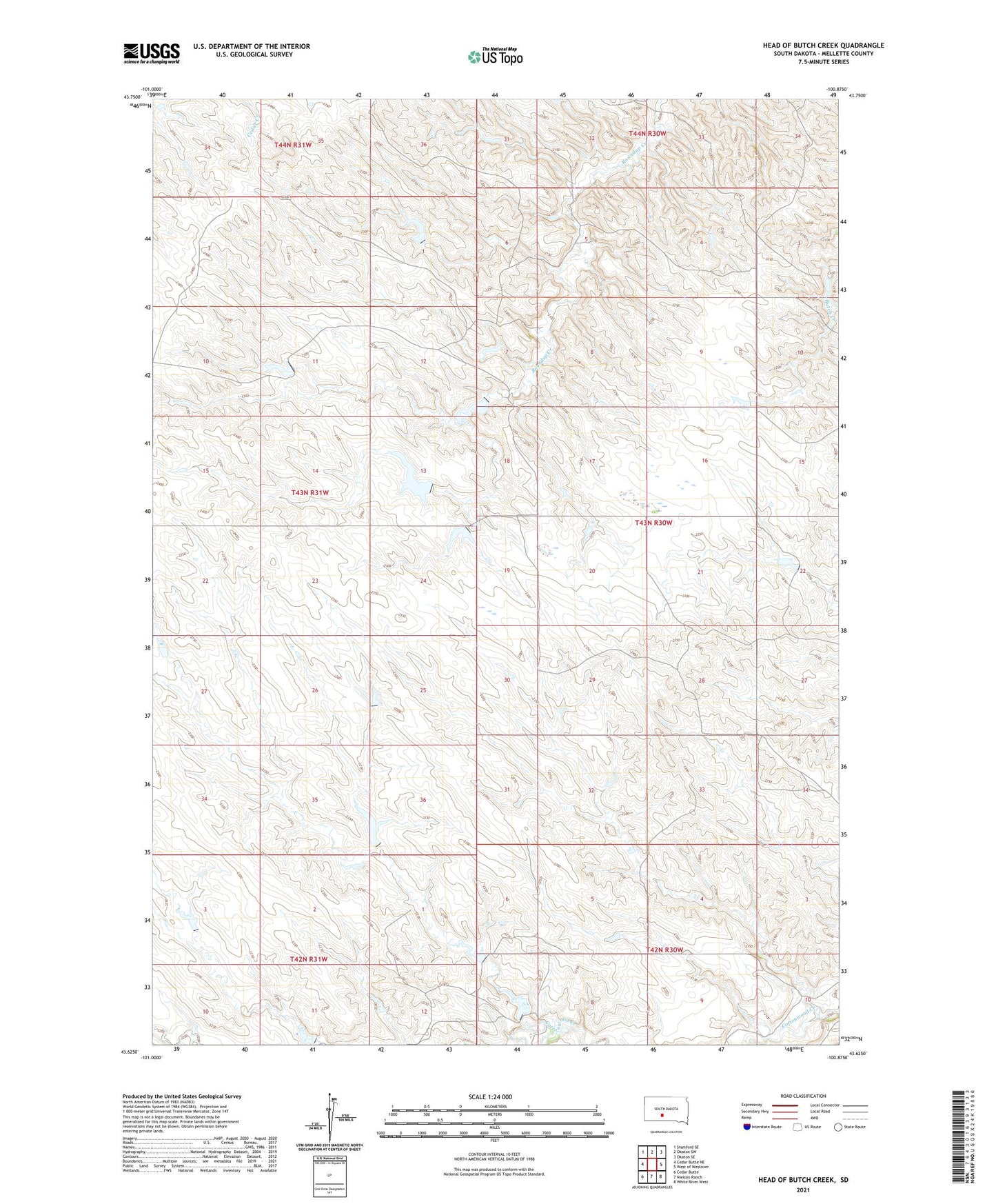 Head of Butch Creek South Dakota US Topo Map Image