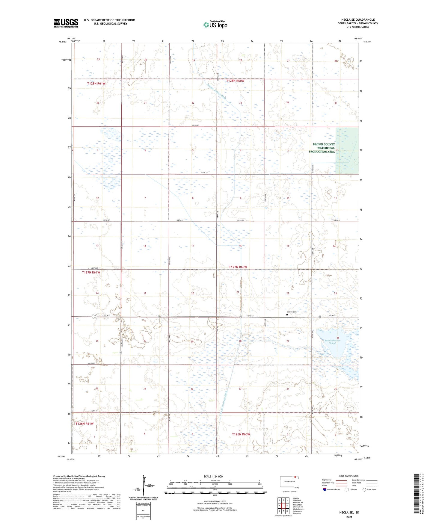 Hecla SE South Dakota US Topo Map Image
