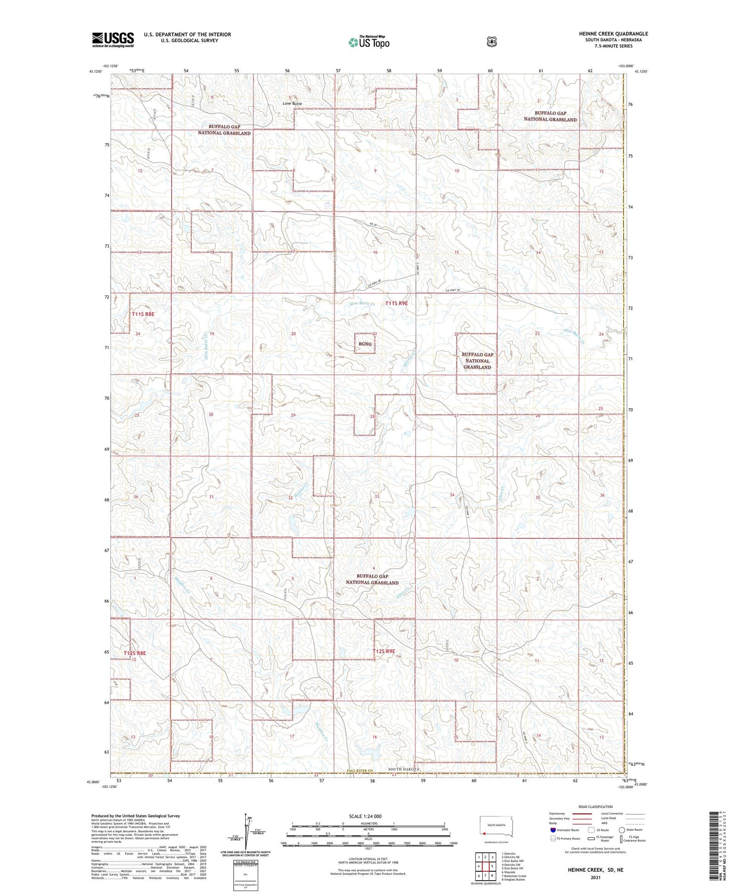 Heinne Creek South Dakota US Topo Map Image