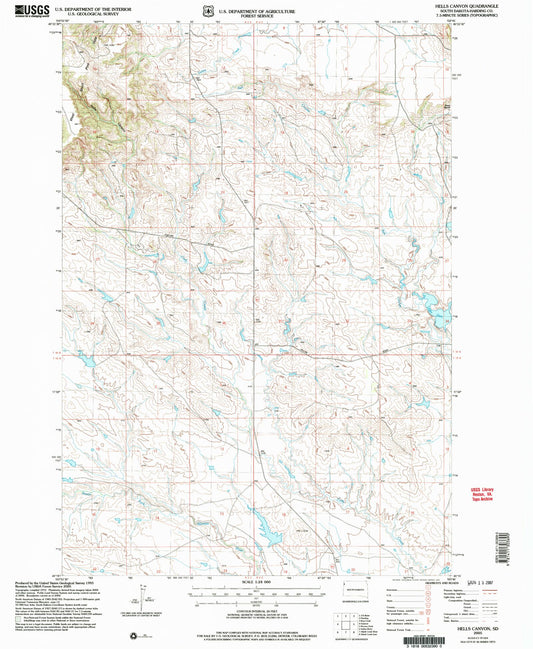 Classic USGS Hells Canyon South Dakota 7.5'x7.5' Topo Map Image