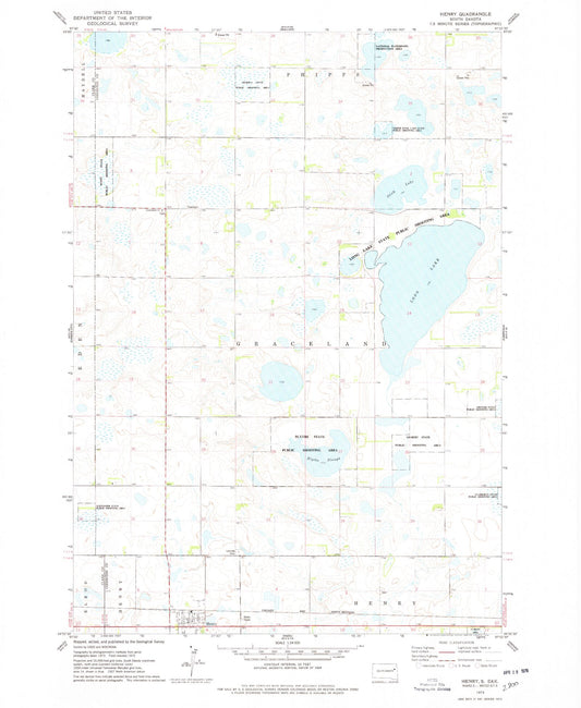 Classic USGS Henry South Dakota 7.5'x7.5' Topo Map Image