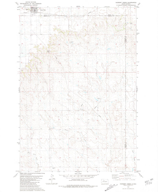 Classic USGS Herbert Creek South Dakota 7.5'x7.5' Topo Map Image