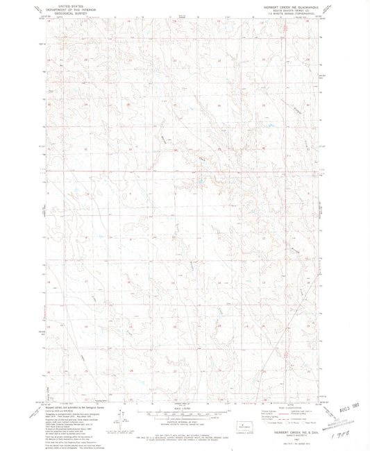 Classic USGS Herbert Creek NE South Dakota 7.5'x7.5' Topo Map Image