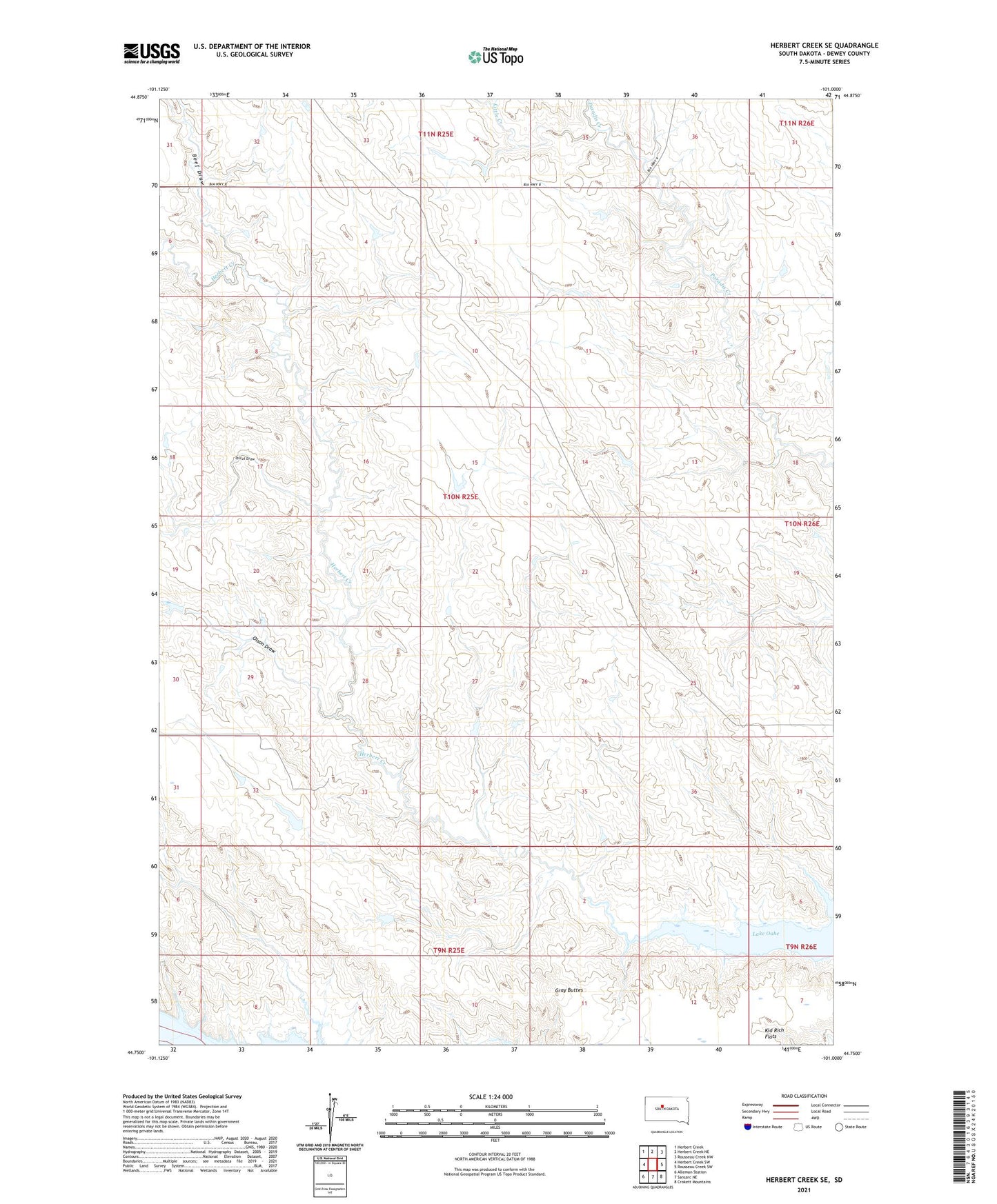 Herbert Creek SE South Dakota US Topo Map Image