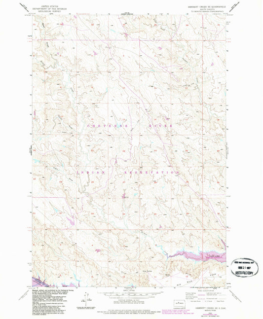 Classic USGS Herbert Creek SE South Dakota 7.5'x7.5' Topo Map Image