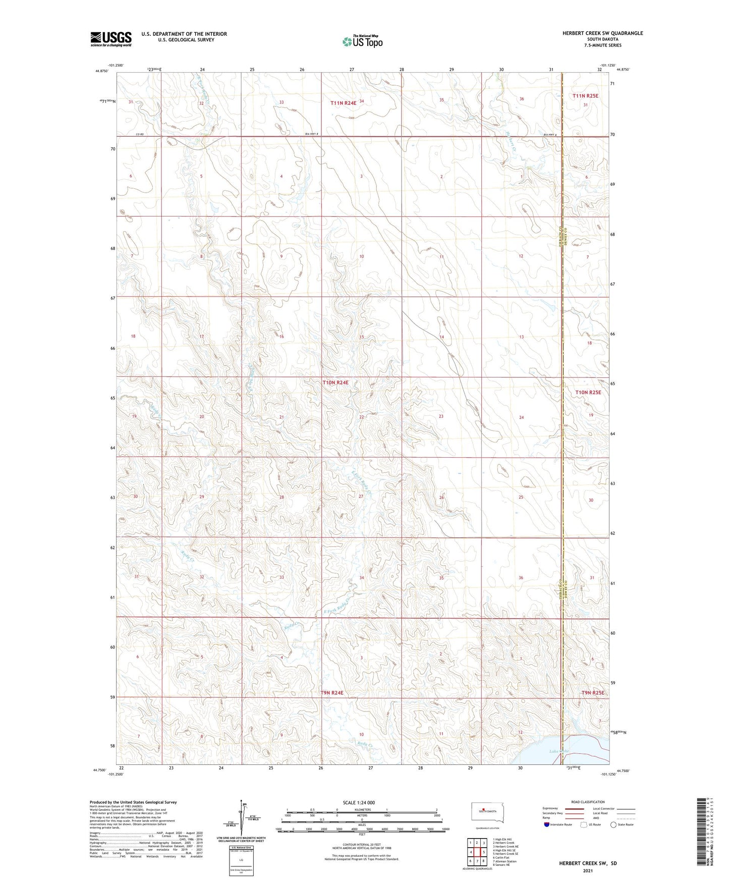 Herbert Creek SW South Dakota US Topo Map Image