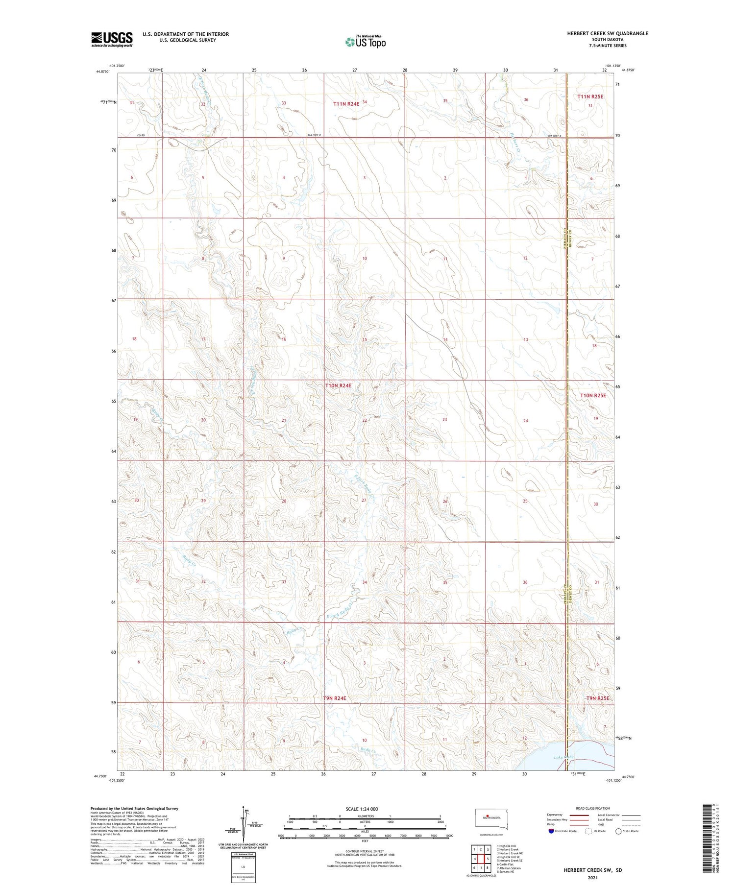 Herbert Creek SW South Dakota US Topo Map Image