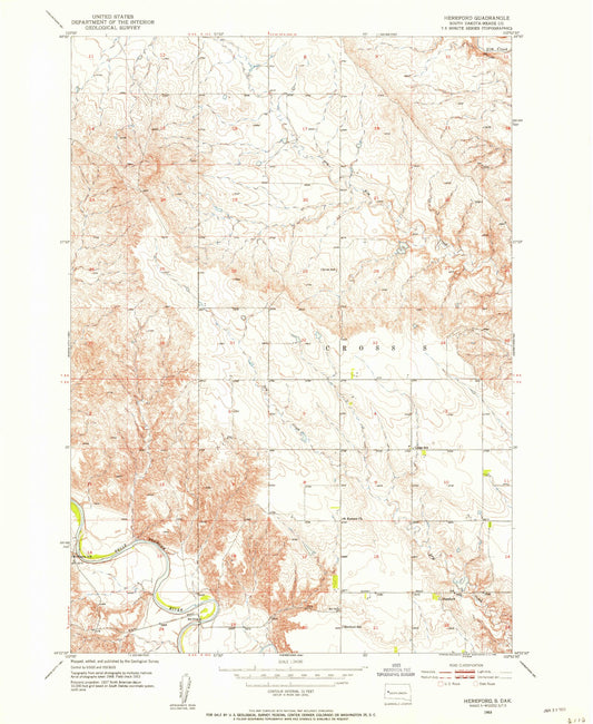 Classic USGS Hereford South Dakota 7.5'x7.5' Topo Map Image