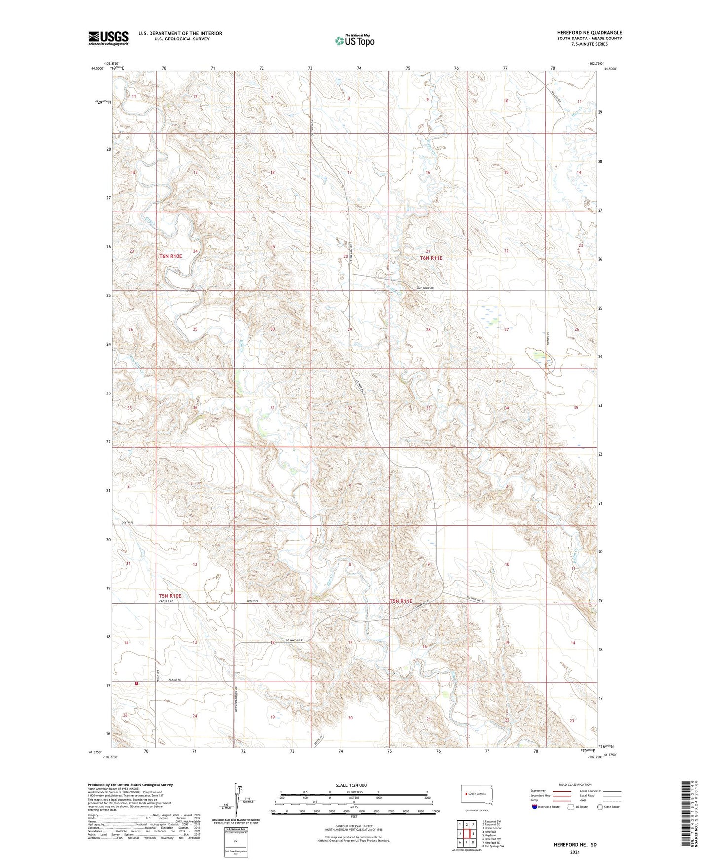 Hereford NE South Dakota US Topo Map Image