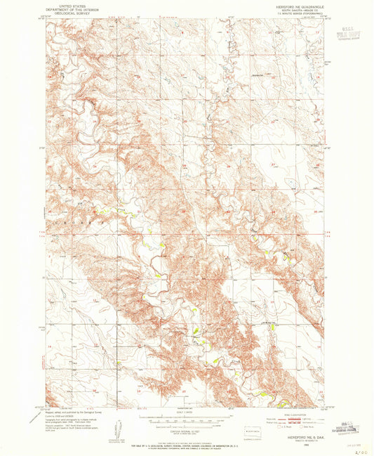 Classic USGS Hereford NE South Dakota 7.5'x7.5' Topo Map Image