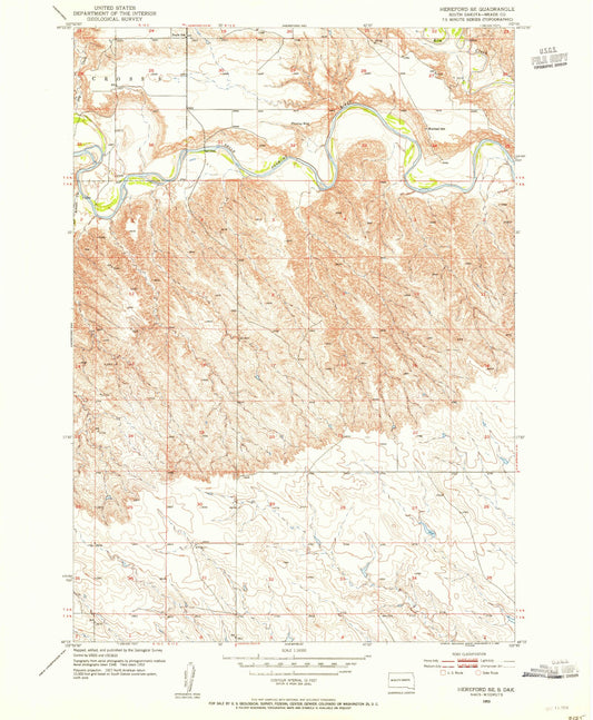 Classic USGS Hereford SE South Dakota 7.5'x7.5' Topo Map Image