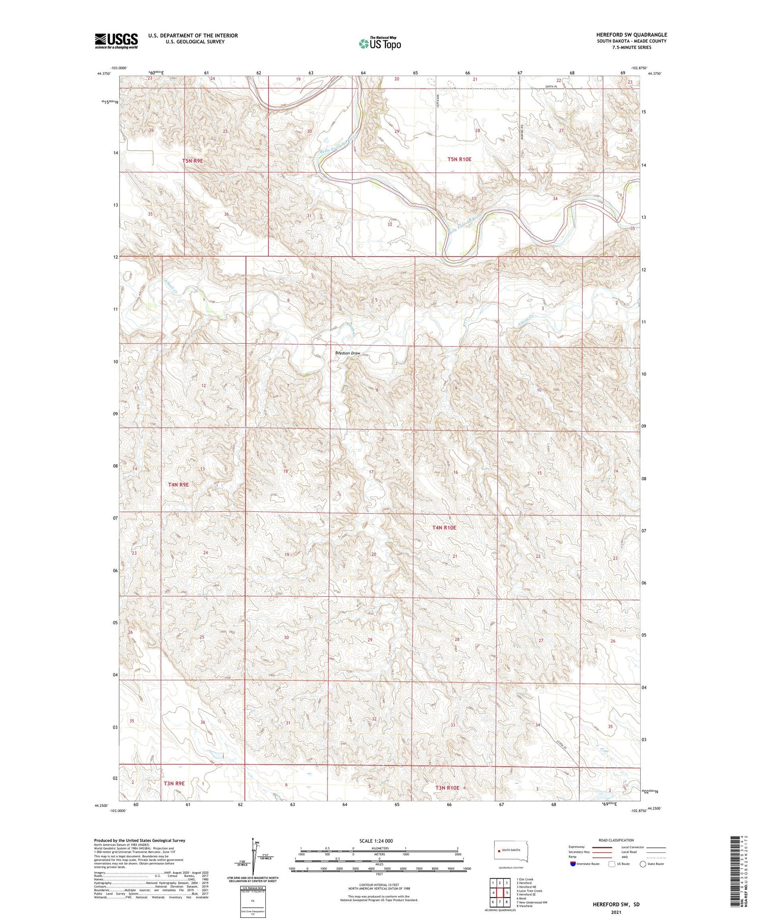 Hereford SW South Dakota US Topo Map Image