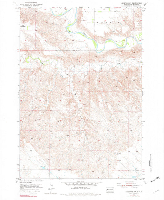 Classic USGS Hereford SW South Dakota 7.5'x7.5' Topo Map Image