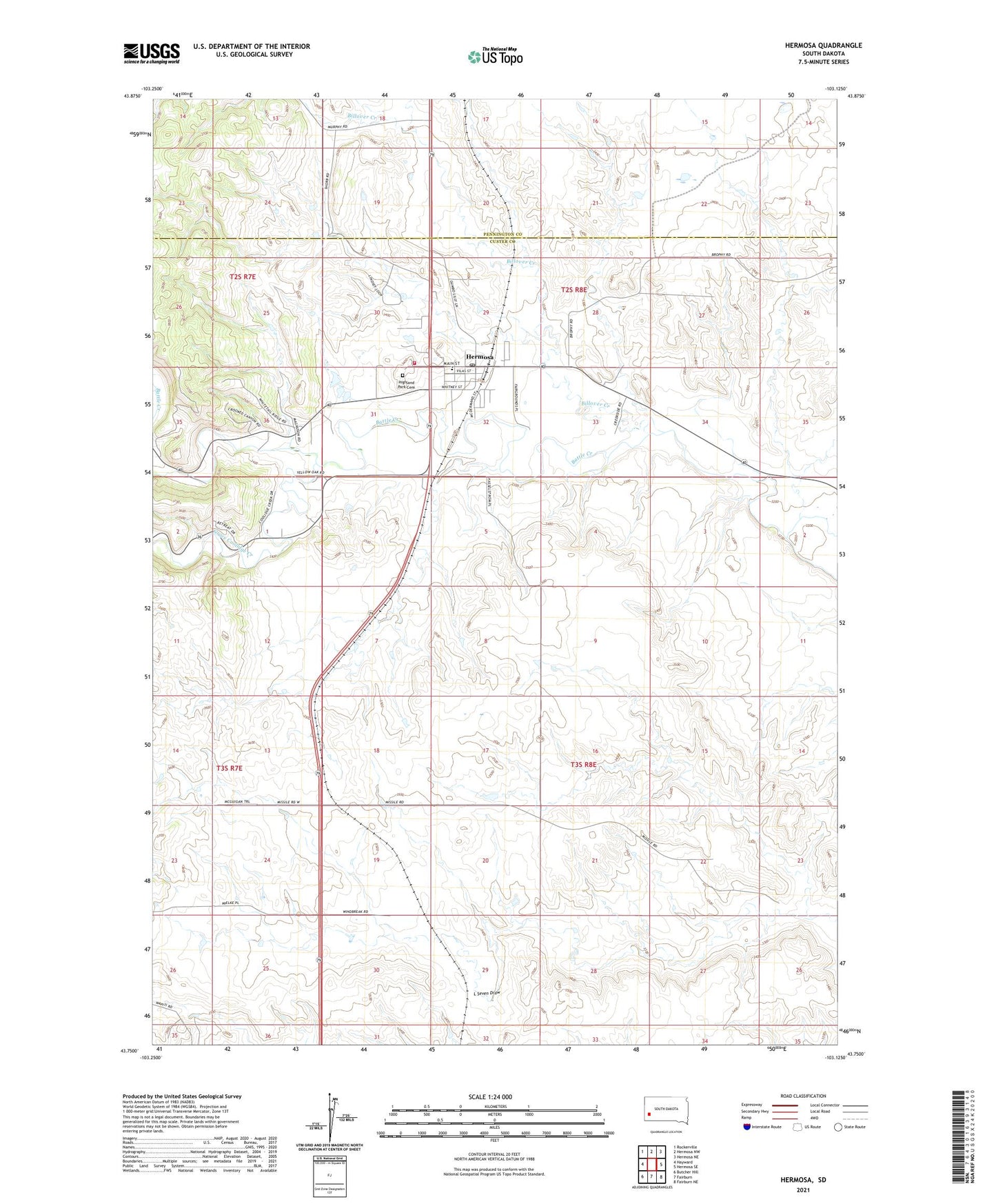 Hermosa South Dakota US Topo Map Image