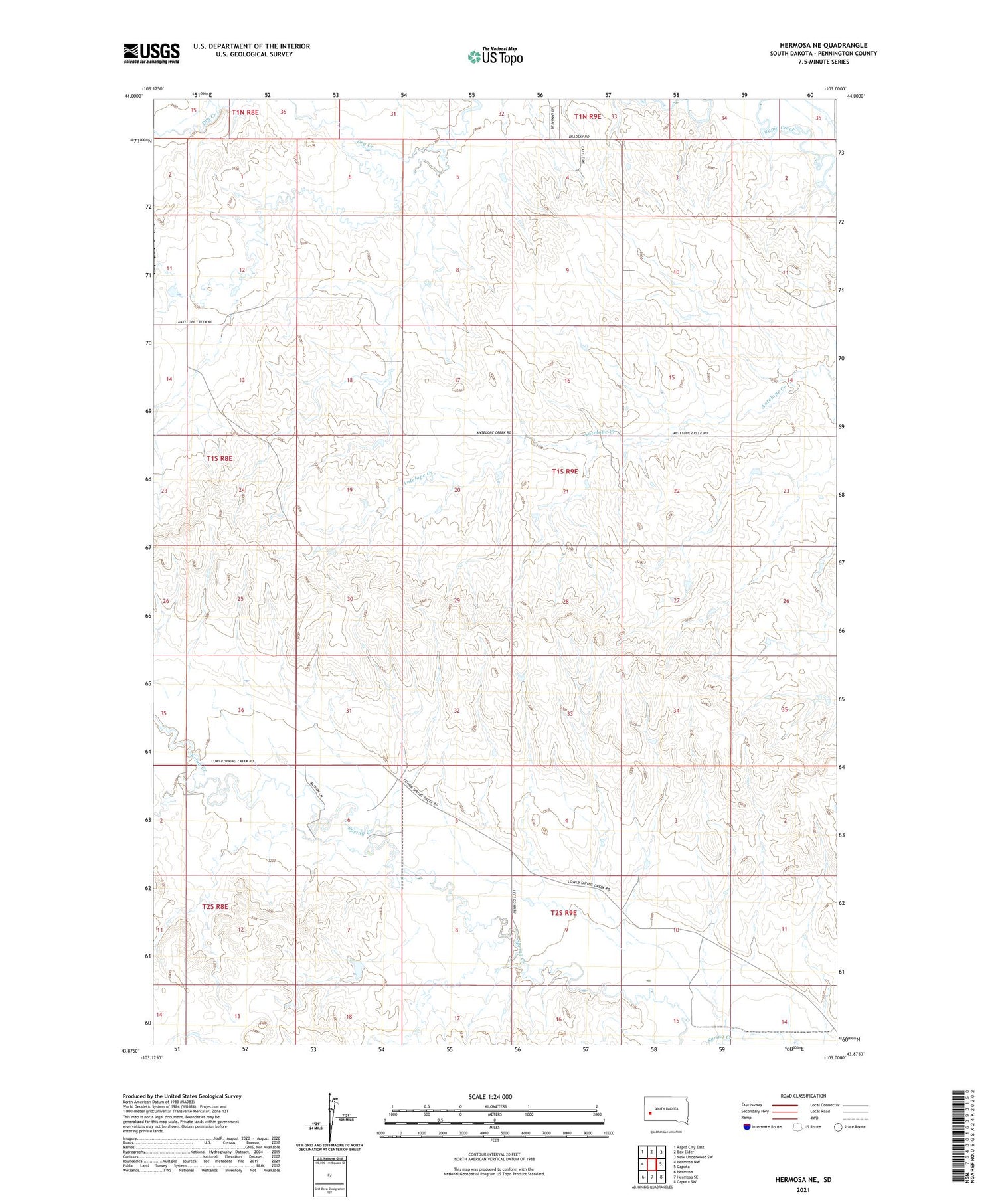 Hermosa NE South Dakota US Topo Map Image