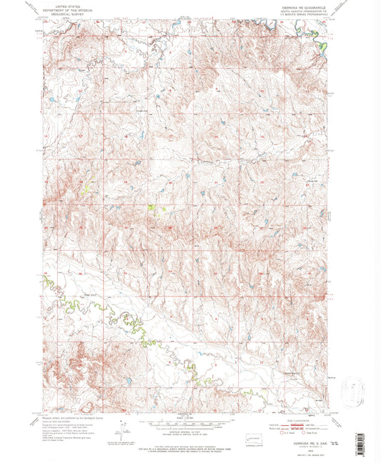Classic USGS Hermosa NE South Dakota 7.5'x7.5' Topo Map Image