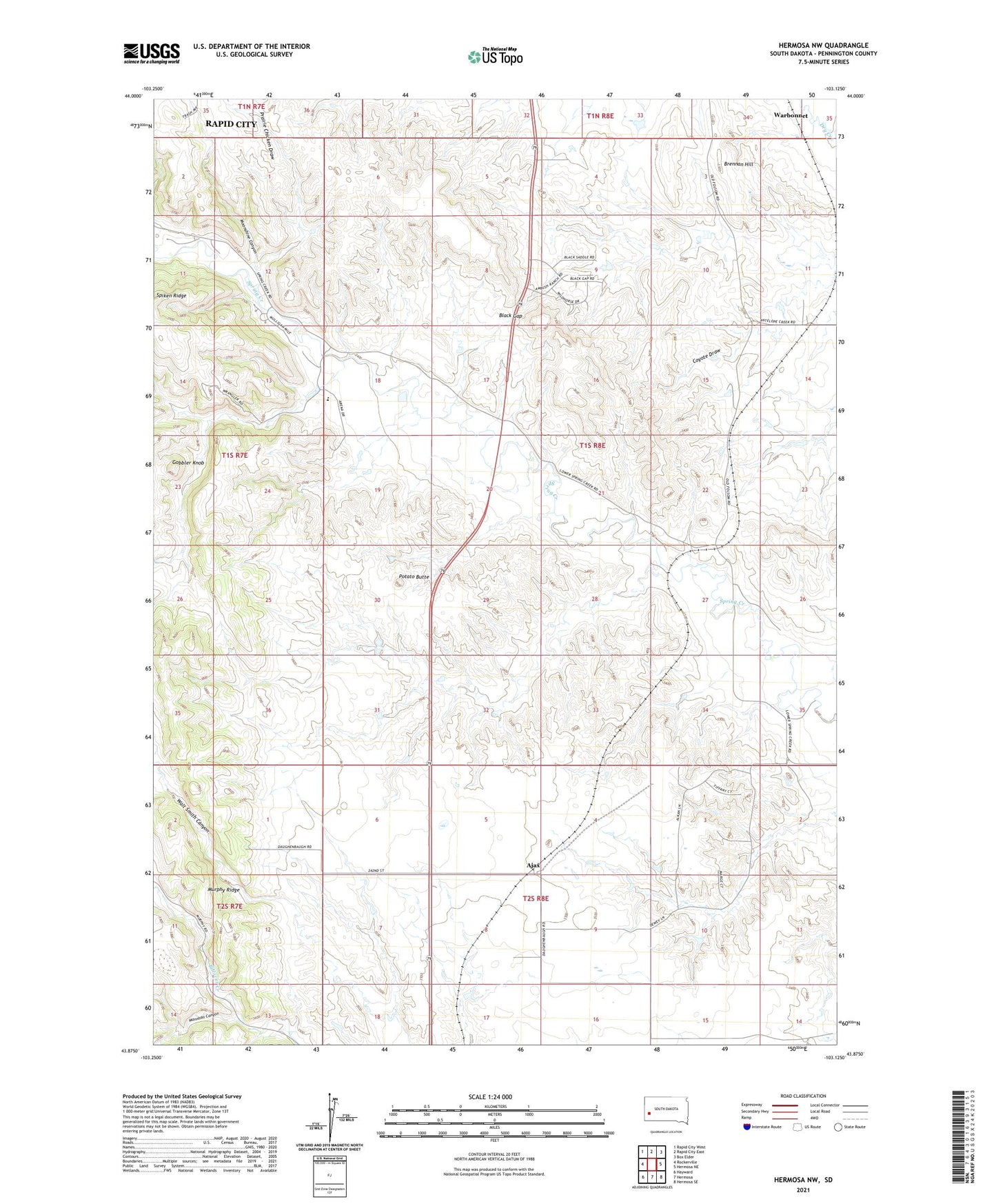 Hermosa NW South Dakota US Topo Map Image