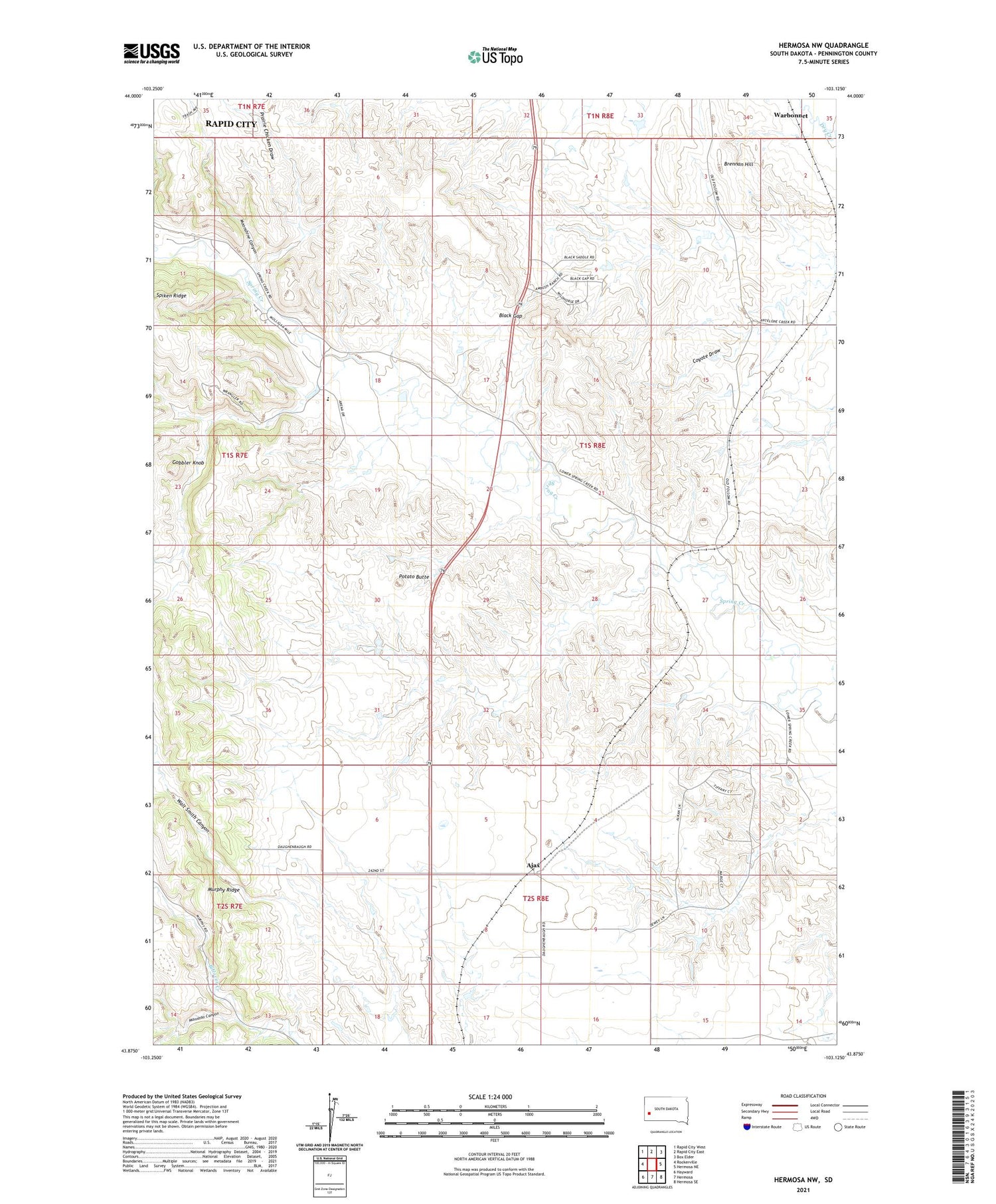 Hermosa NW South Dakota US Topo Map Image