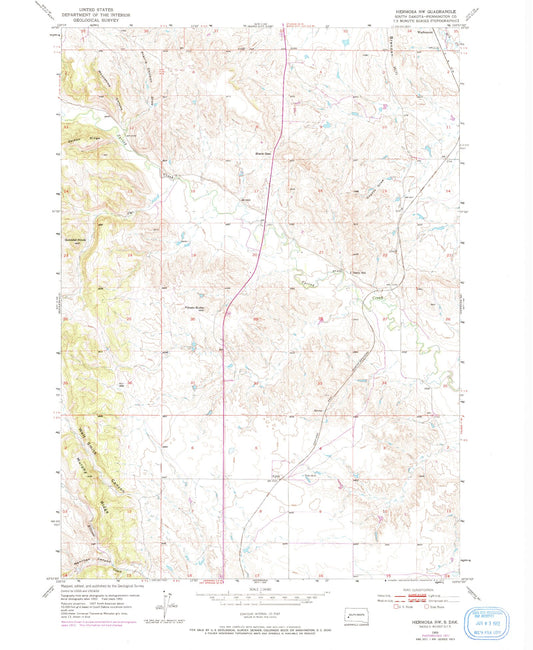 Classic USGS Hermosa NW South Dakota 7.5'x7.5' Topo Map Image