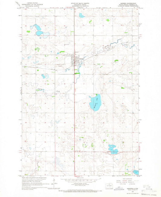 Classic USGS Herreid South Dakota 7.5'x7.5' Topo Map Image