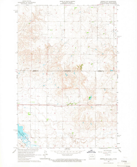 Classic USGS Herreid NW South Dakota 7.5'x7.5' Topo Map Image