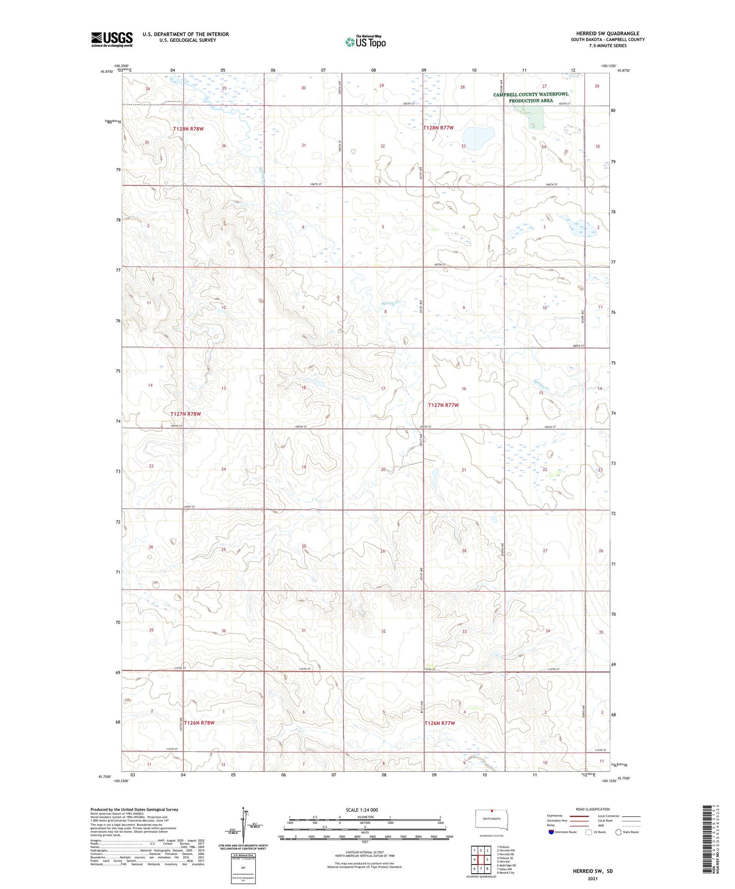 Herreid SW South Dakota US Topo Map Image
