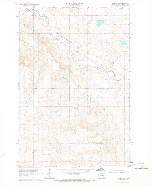 Classic USGS Herreid SW South Dakota 7.5'x7.5' Topo Map Image