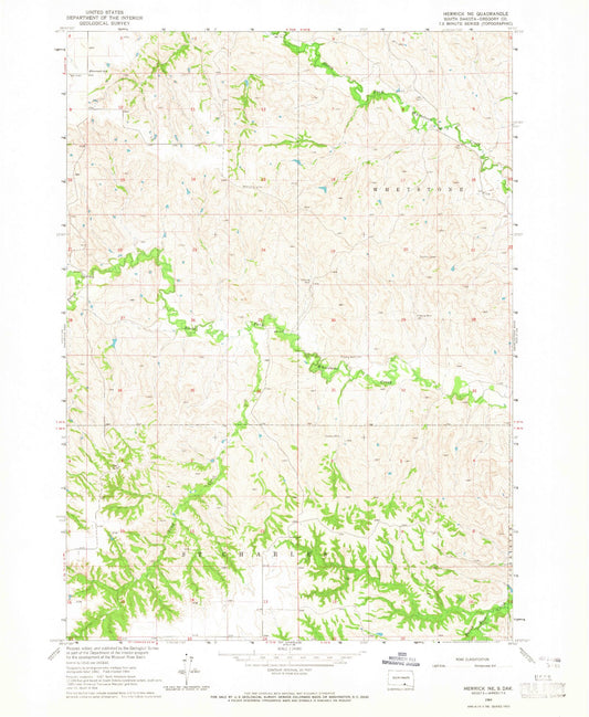 Classic USGS Herrick NE South Dakota 7.5'x7.5' Topo Map Image