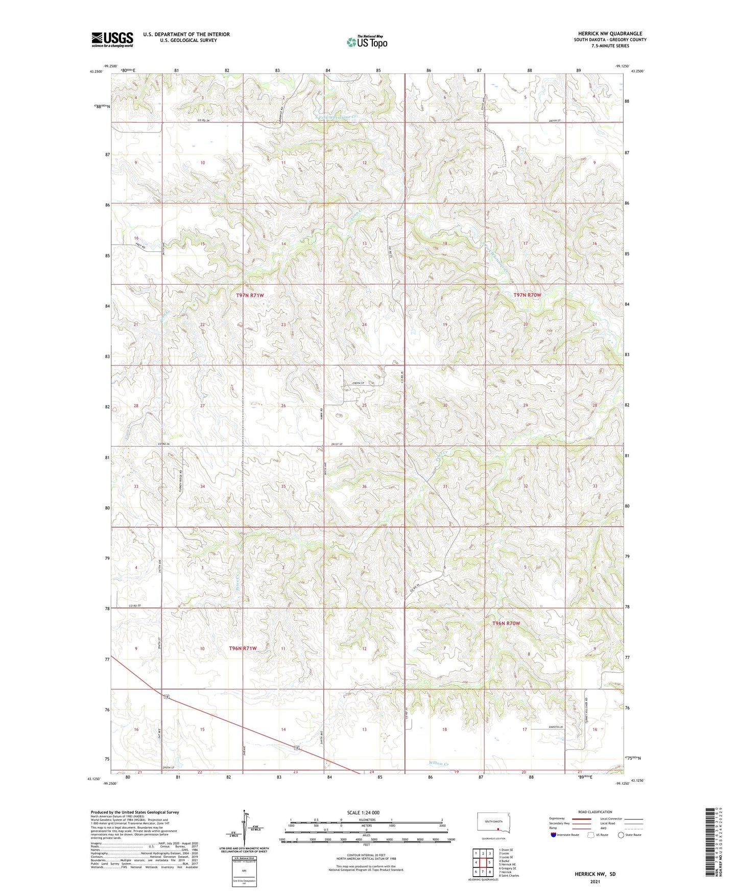 Herrick NW South Dakota US Topo Map Image