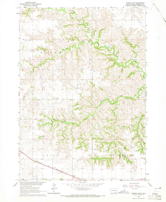 Classic USGS Herrick NW South Dakota 7.5'x7.5' Topo Map Image