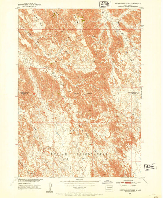 Classic USGS Heutmacher Table South Dakota 7.5'x7.5' Topo Map Image