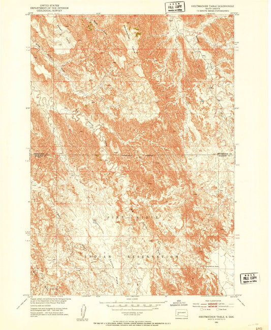 Classic USGS Heutmacher Table South Dakota 7.5'x7.5' Topo Map Image