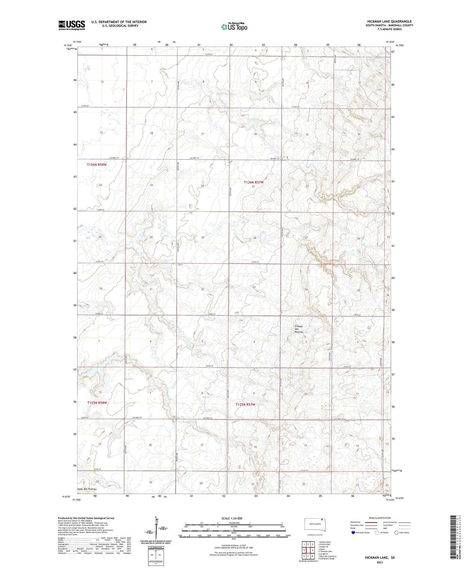 Hickman Lake South Dakota US Topo Map Image