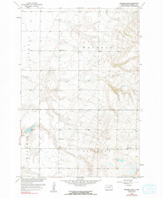 Classic USGS Hickman Lake South Dakota 7.5'x7.5' Topo Map Image