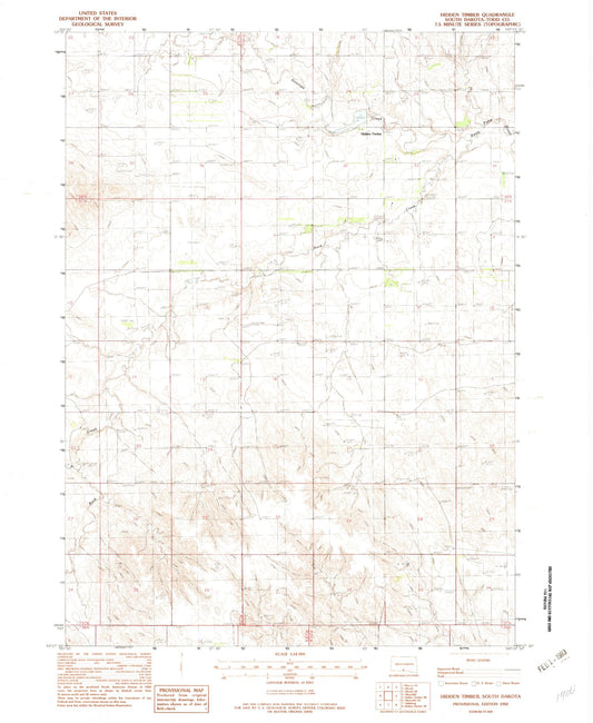 Classic USGS Hidden Timber South Dakota 7.5'x7.5' Topo Map Image