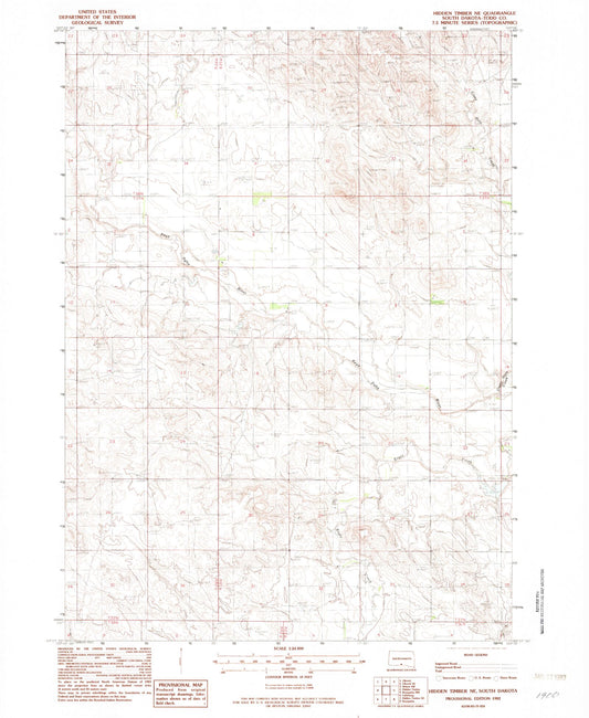 Classic USGS Hidden Timber NE South Dakota 7.5'x7.5' Topo Map Image