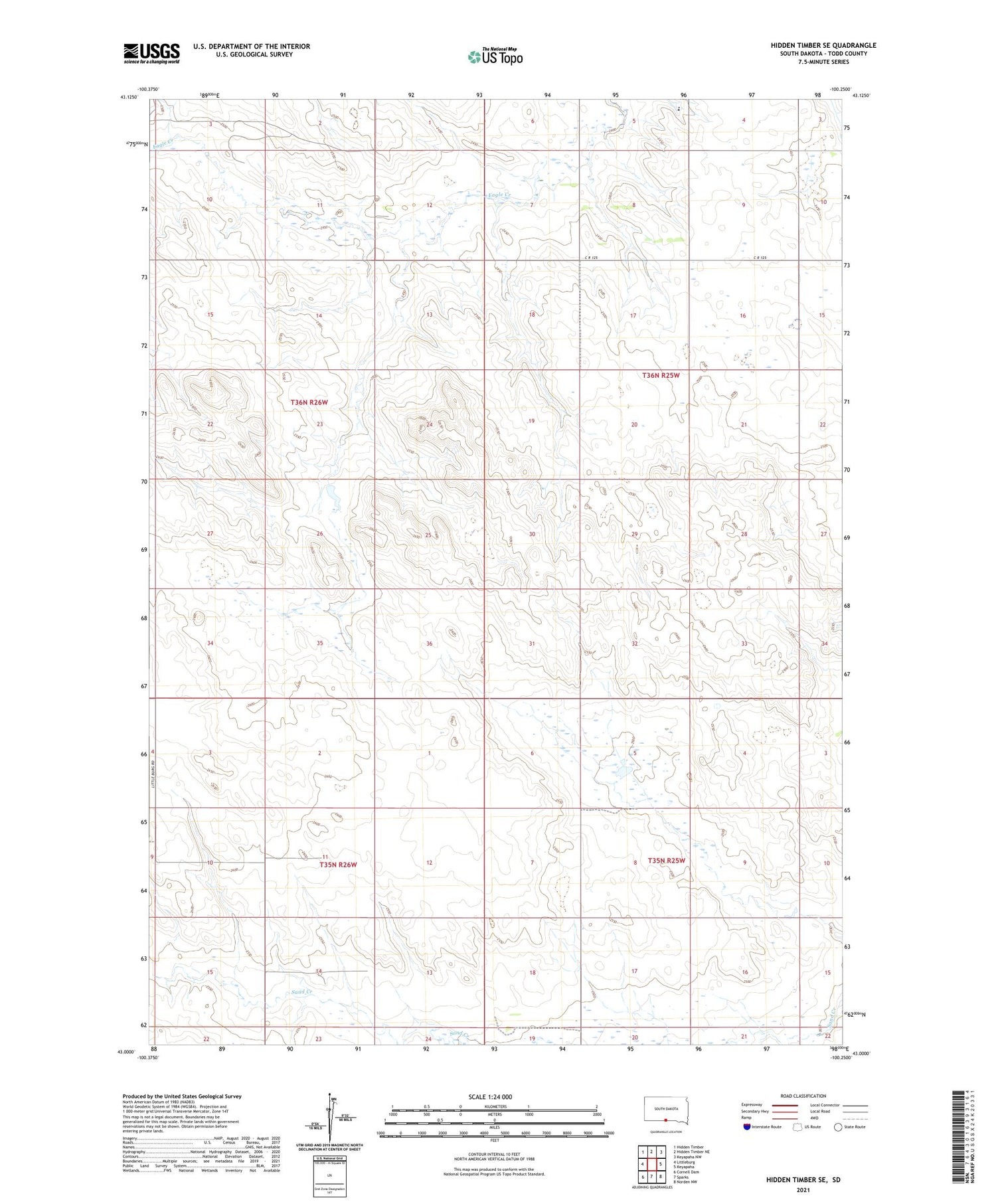 Hidden Timber SE South Dakota US Topo Map Image