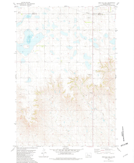 Classic USGS High Elk Hill South Dakota 7.5'x7.5' Topo Map Image