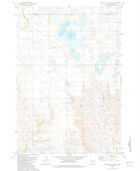 Classic USGS High Elk Hill NW South Dakota 7.5'x7.5' Topo Map Image