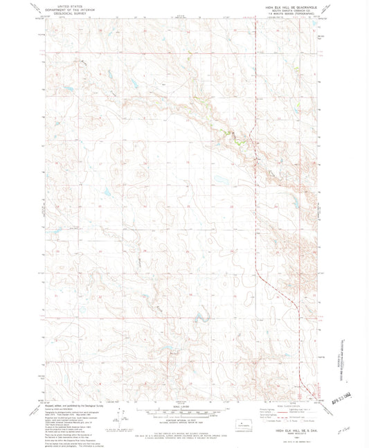Classic USGS High Elk Hill SE South Dakota 7.5'x7.5' Topo Map Image