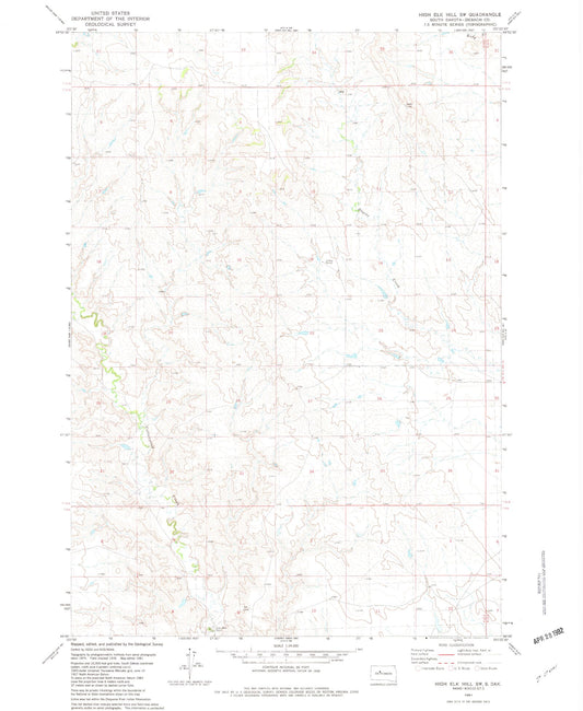 Classic USGS High Elk Hill SW South Dakota 7.5'x7.5' Topo Map Image