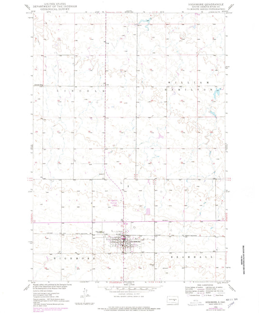 Classic USGS Highmore South Dakota 7.5'x7.5' Topo Map Image