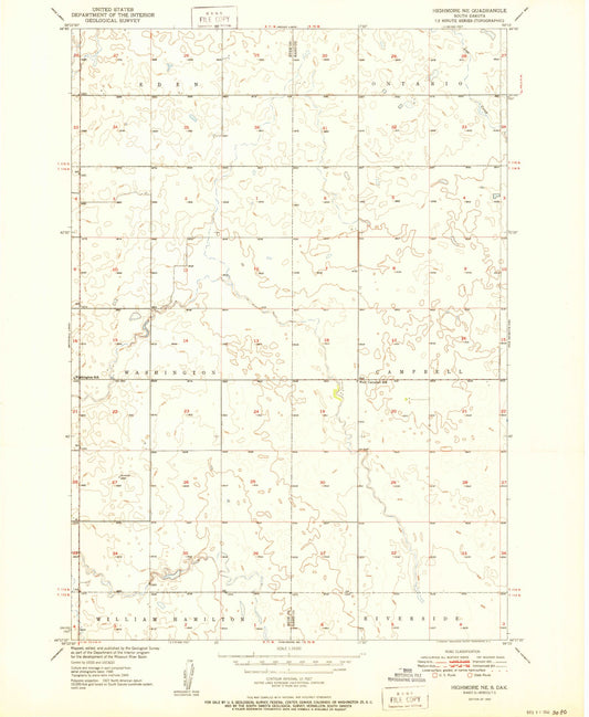 Classic USGS Highmore NE South Dakota 7.5'x7.5' Topo Map Image