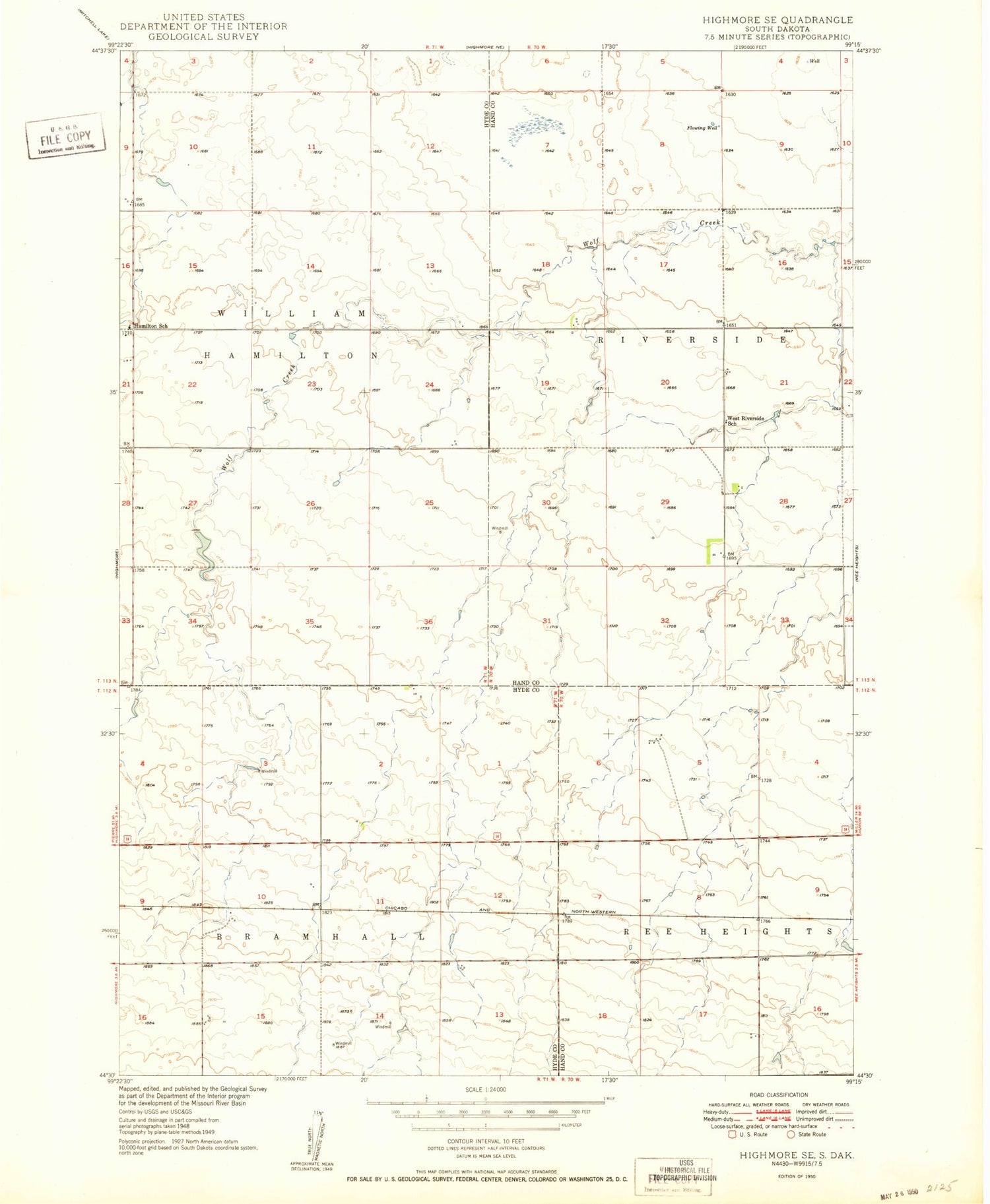 Classic USGS Highmore SE South Dakota 7.5'x7.5' Topo Map Image